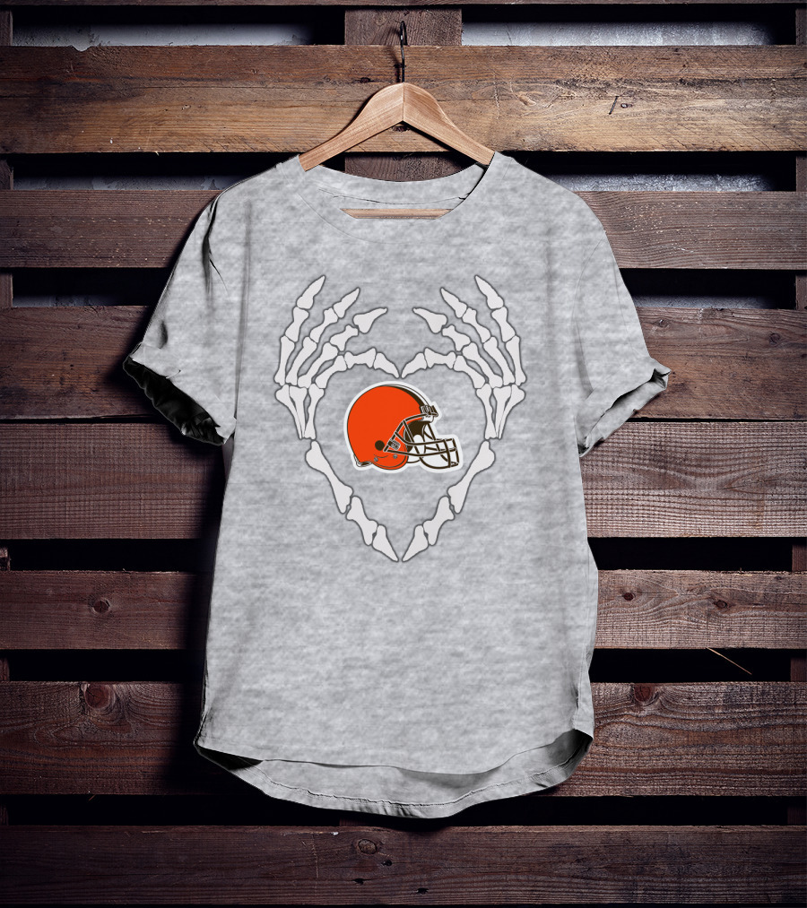 Cleveland Browns Helmet Skeleton Heart T-Shirt
