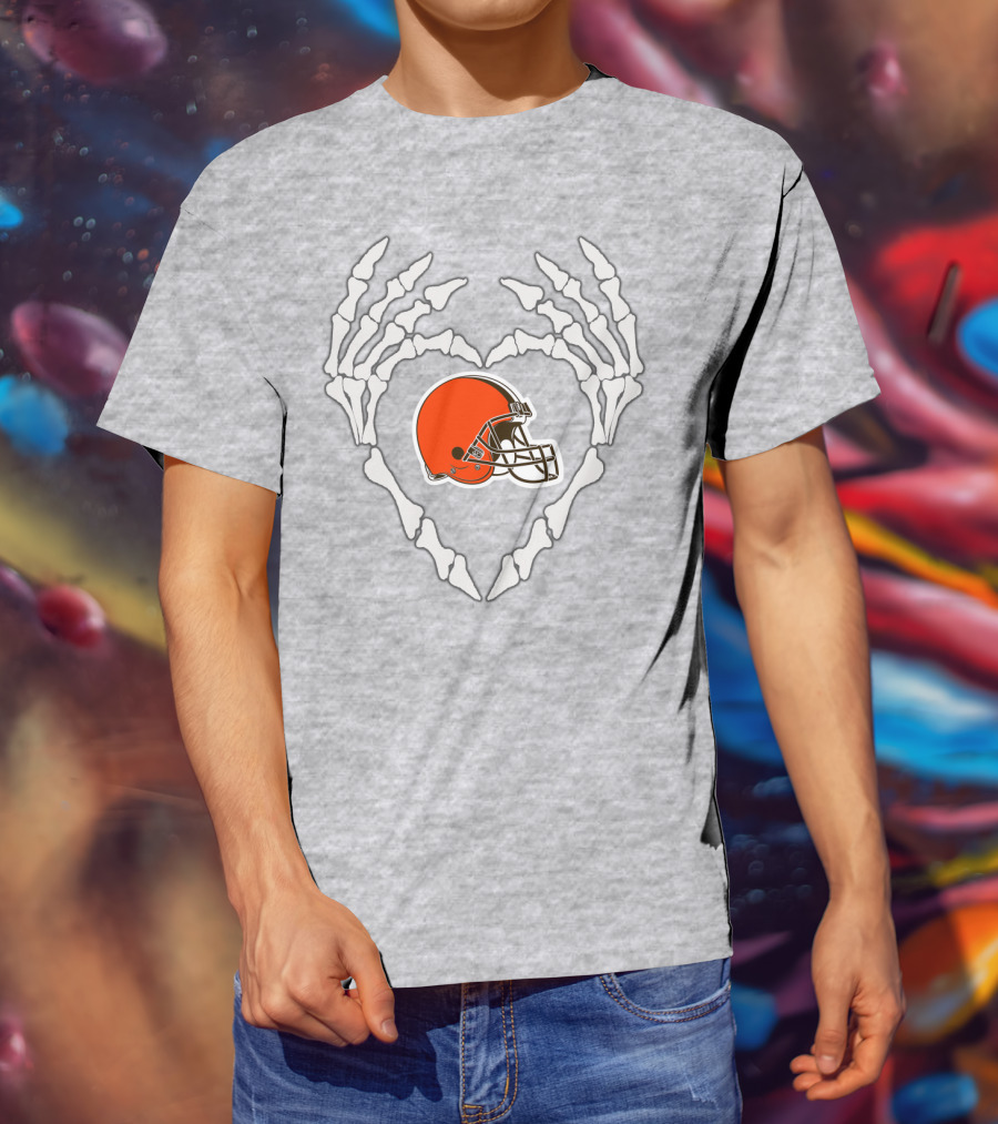 Cleveland Browns Helmet Skeleton Heart T-Shirt