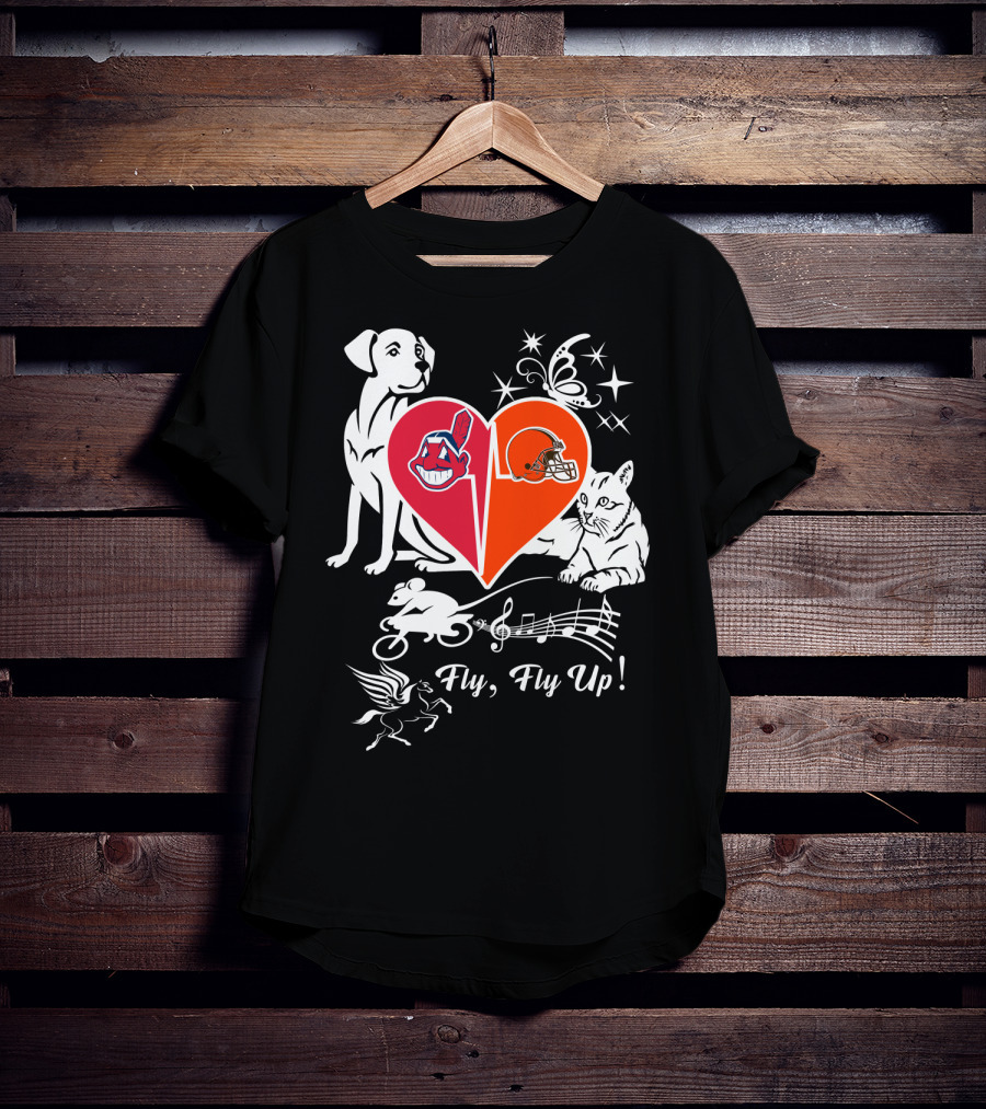 Fly Fly Up Browns Indians Dog Cat Heart Butterfly Music Notes T-Shirt