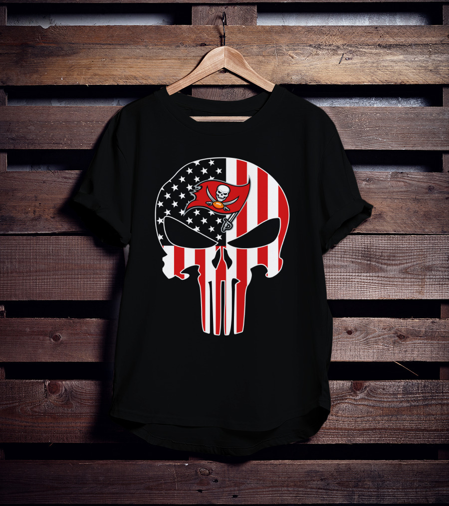 Buccaneers Punisher Skull American Flag T-Shirt