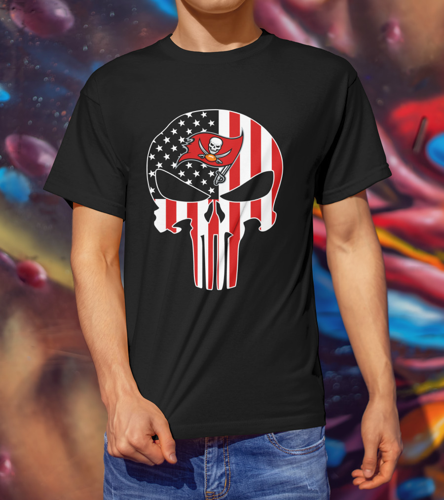 Buccaneers Punisher Skull American Flag T-Shirt