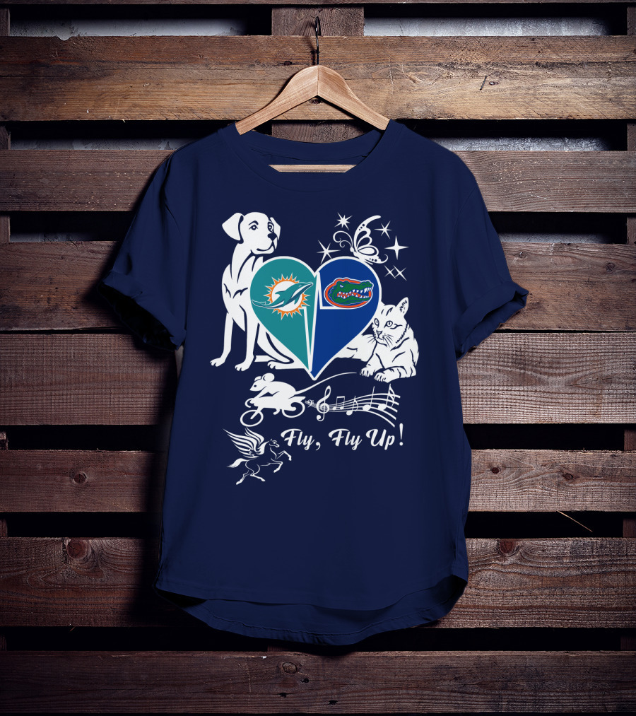 Miami Dolphins Florida Gators Heart Fly Fly Up! T-Shirt