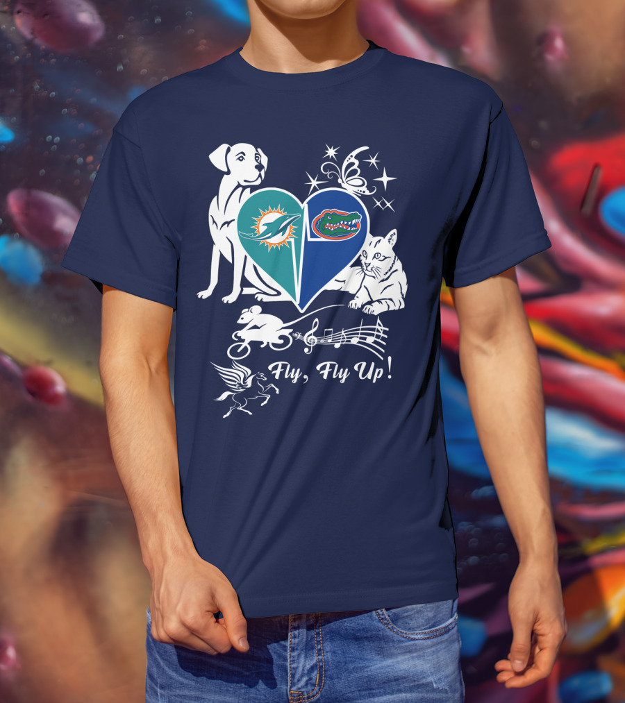 Miami Dolphins Florida Gators Heart Fly Fly Up! T-Shirt