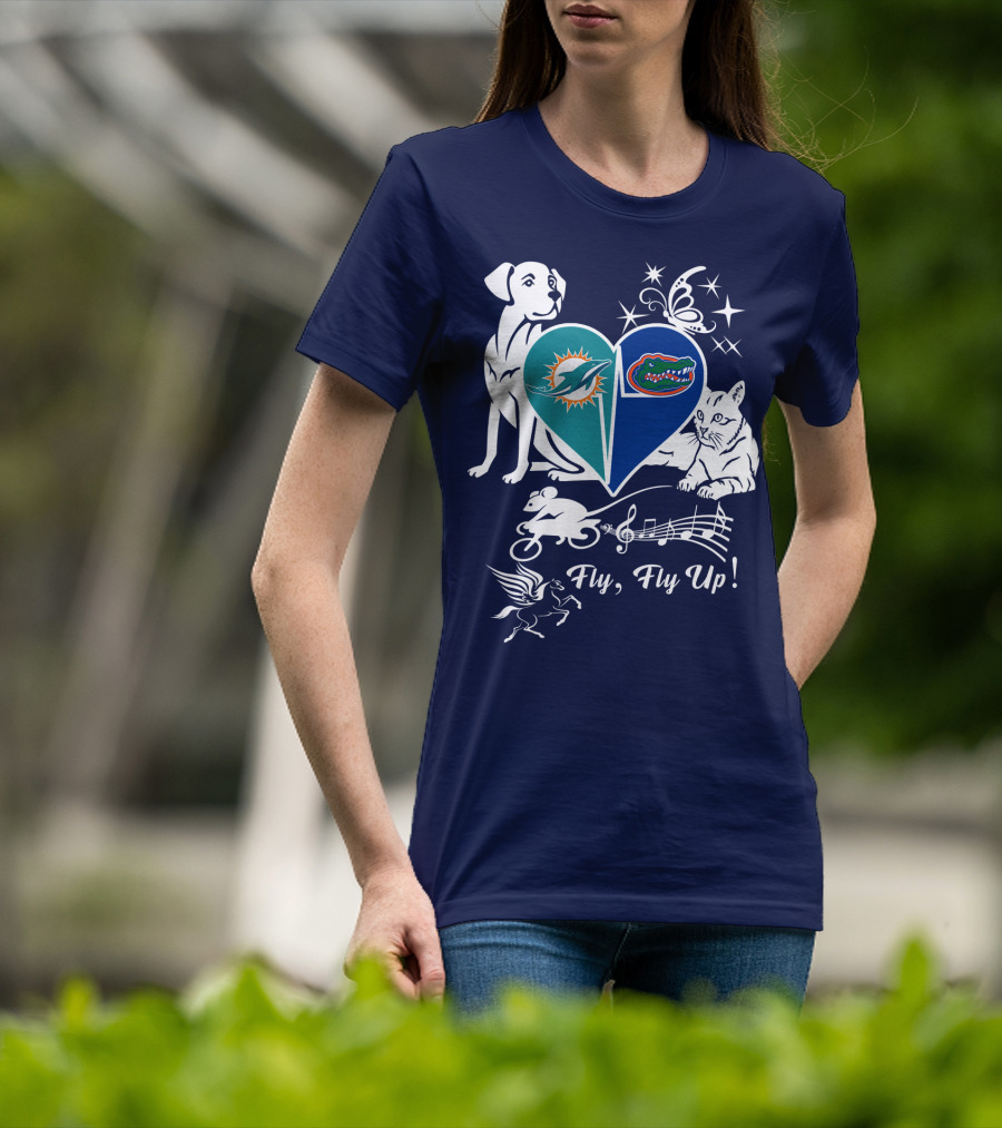 Miami Dolphins Florida Gators Heart Fly Fly Up! T-Shirt