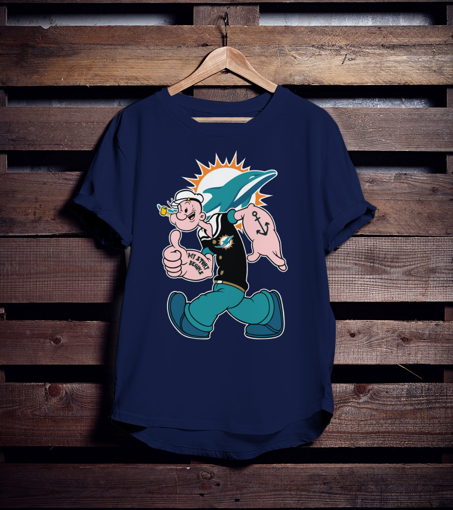 Miami Dolphins Popeye My Jerry Beat Navy Blue T-Shirt