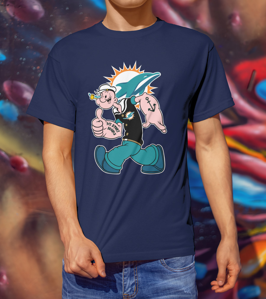 Miami Dolphins Popeye My Jerry Beat Navy Blue T-Shirt
