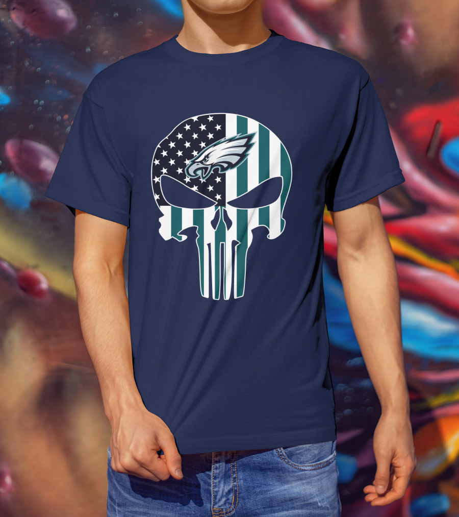 Philadelphia Eagles American Flag Punisher Skull T-Shirt