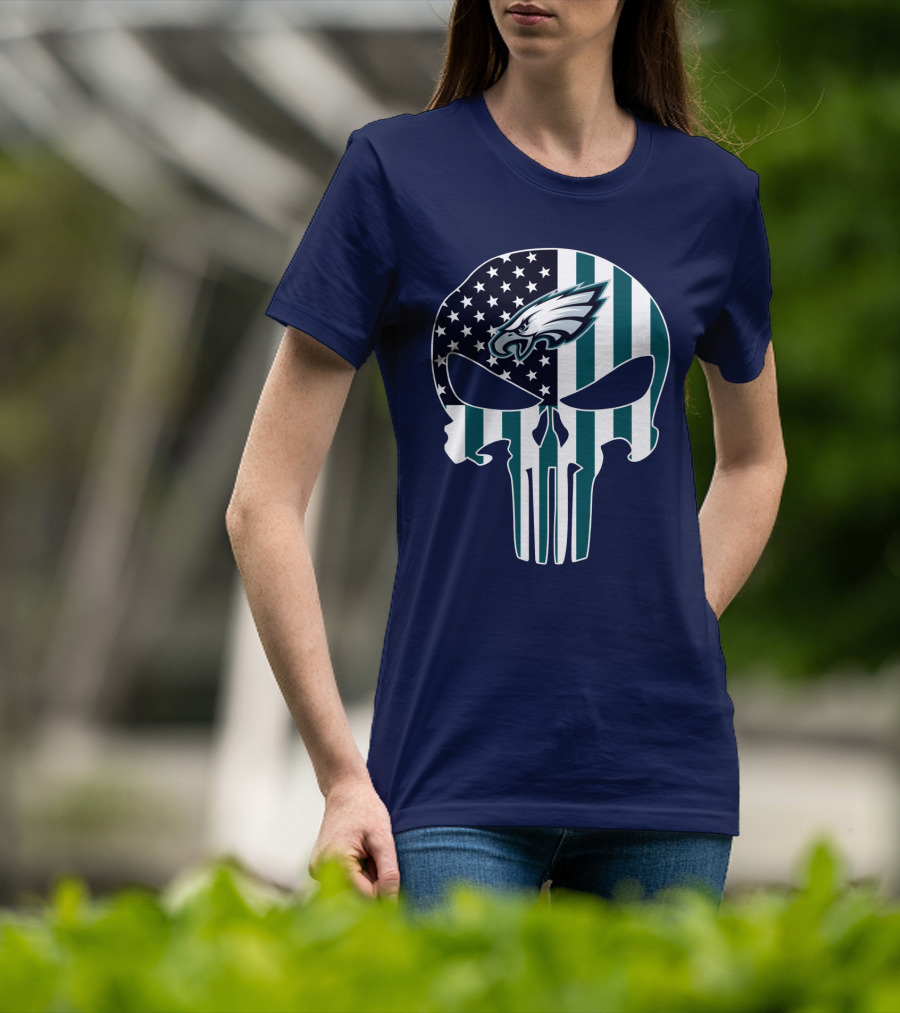Philadelphia Eagles American Flag Punisher Skull T-Shirt