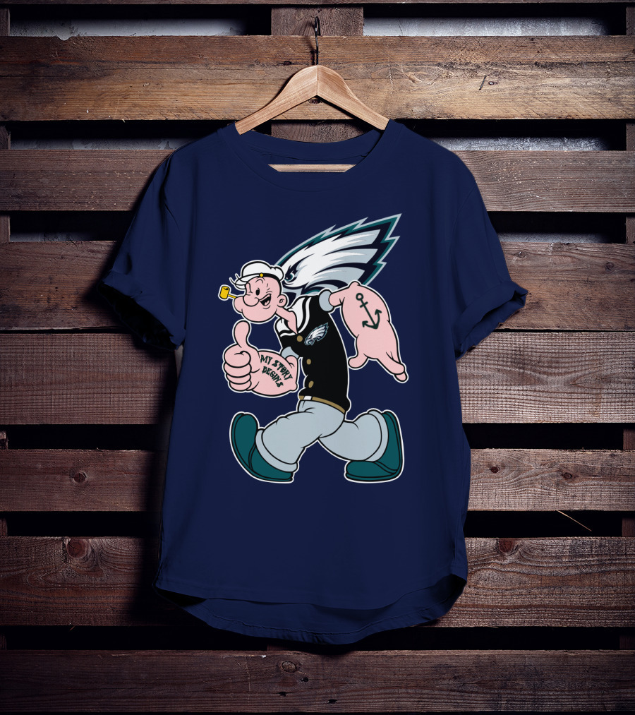 Popeye My Story Begins Philadelphia Eagles Anchor Navy Blue T-Shirt