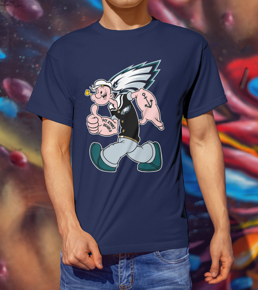 Popeye My Story Begins Philadelphia Eagles Anchor Navy Blue T-Shirt
