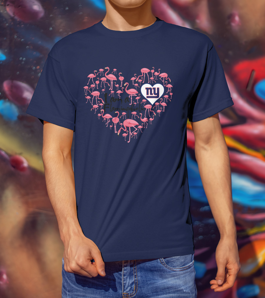 I Am A Flamingoholic Ny Giants Heart Flamingo Collection T-Shirt
