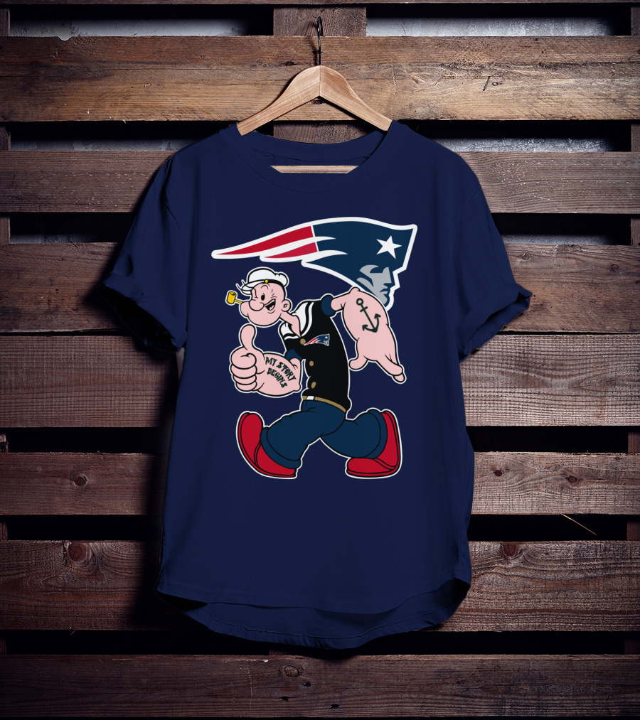 New England Patriots Popeye My Forty Defense Anchor Navy T-Shirt