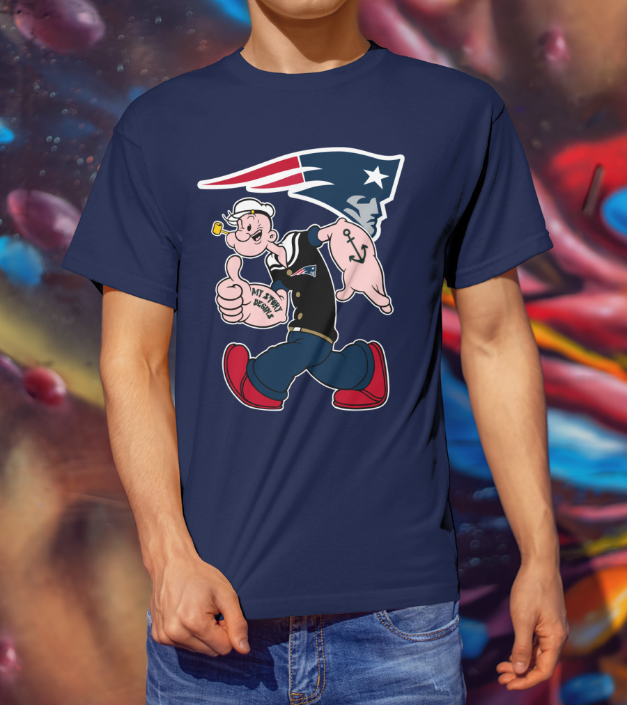 New England Patriots Popeye My Forty Defense Anchor Navy T-Shirt