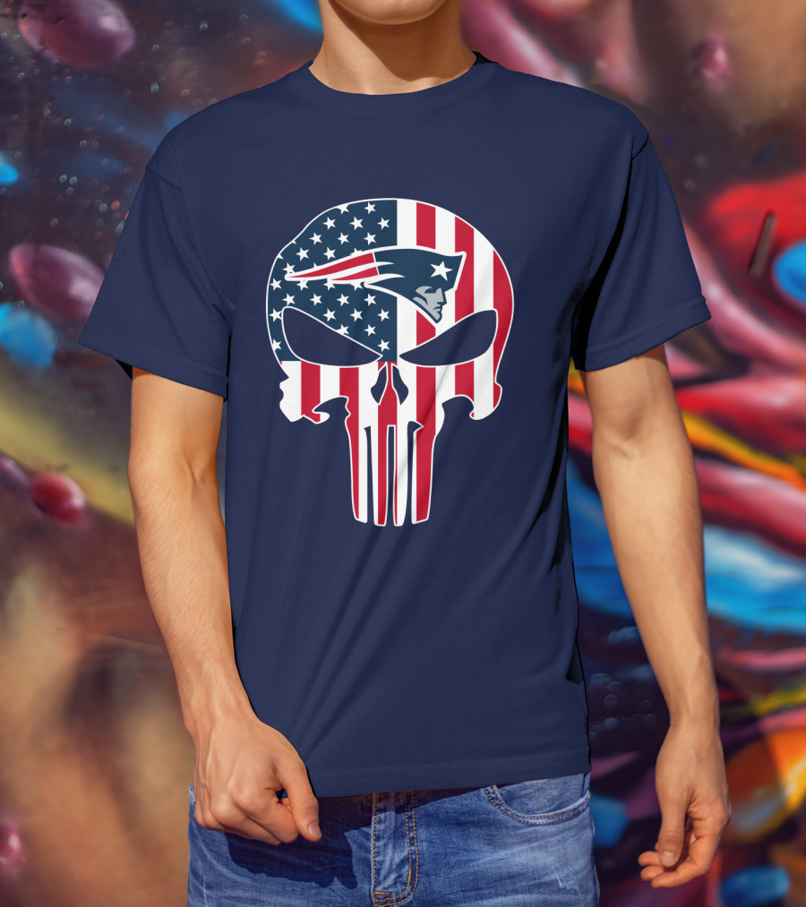 New England Patriots American Flag Skull T-Shirt