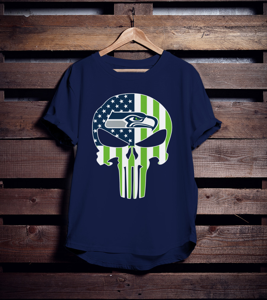 Seahawks American Flag Punisher Skull T-Shirt