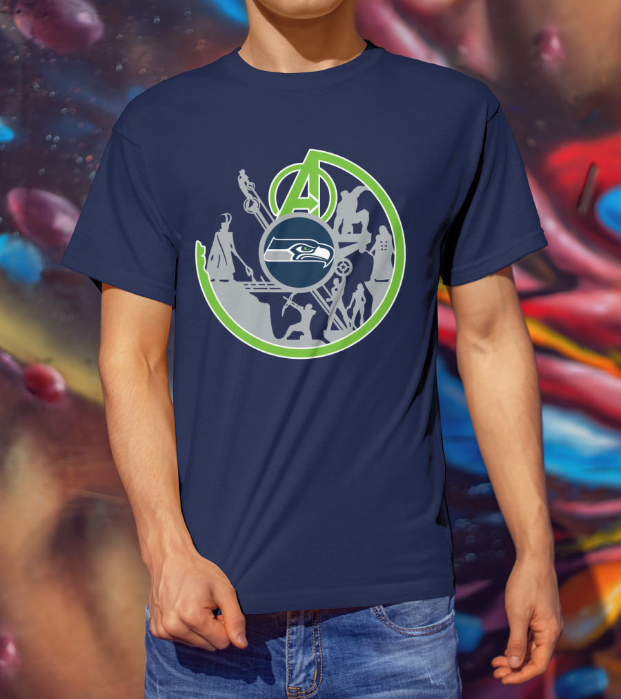 Seahawks Avengers Crossover Logo Silhouettes T-Shirt