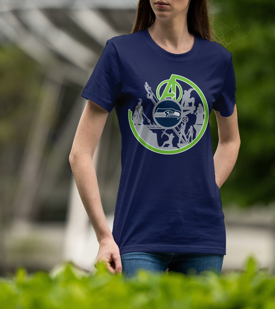 Seahawks Avengers Crossover Logo Silhouettes T-Shirt