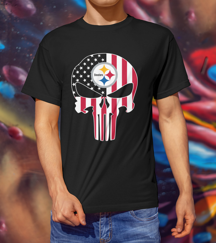 Steelers Skull American Flag T-Shirt