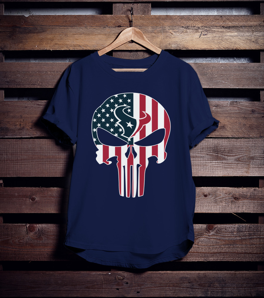 Texans Punisher Skull American Flag T-Shirt