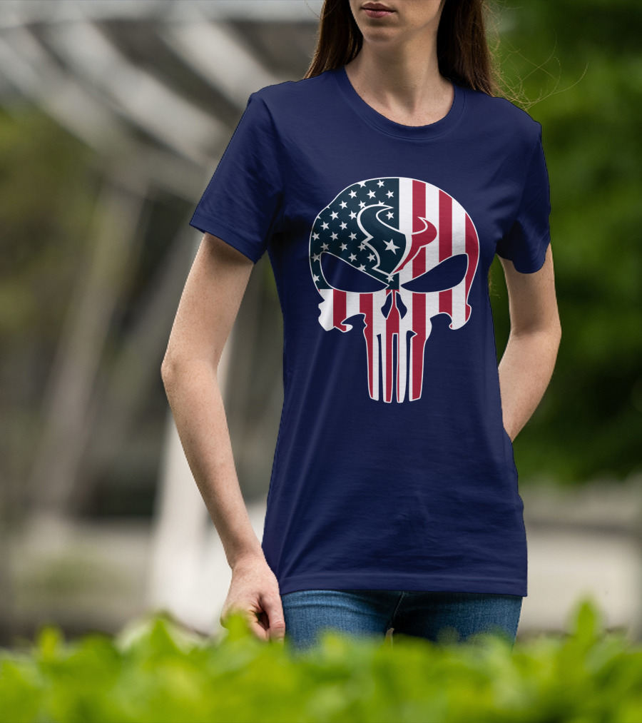 Texans Punisher Skull American Flag T-Shirt