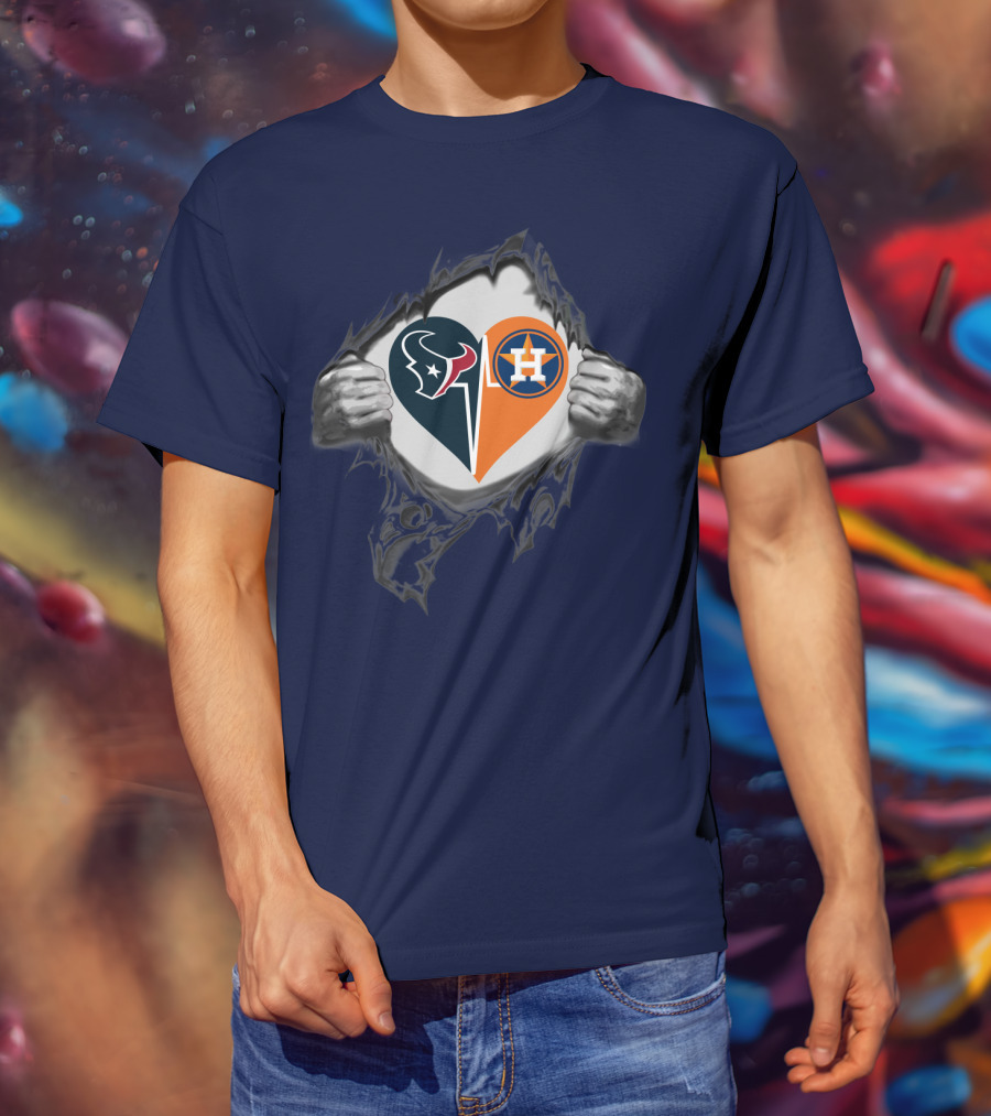 Texans Astros Heart Logo Fusion T-Shirt
