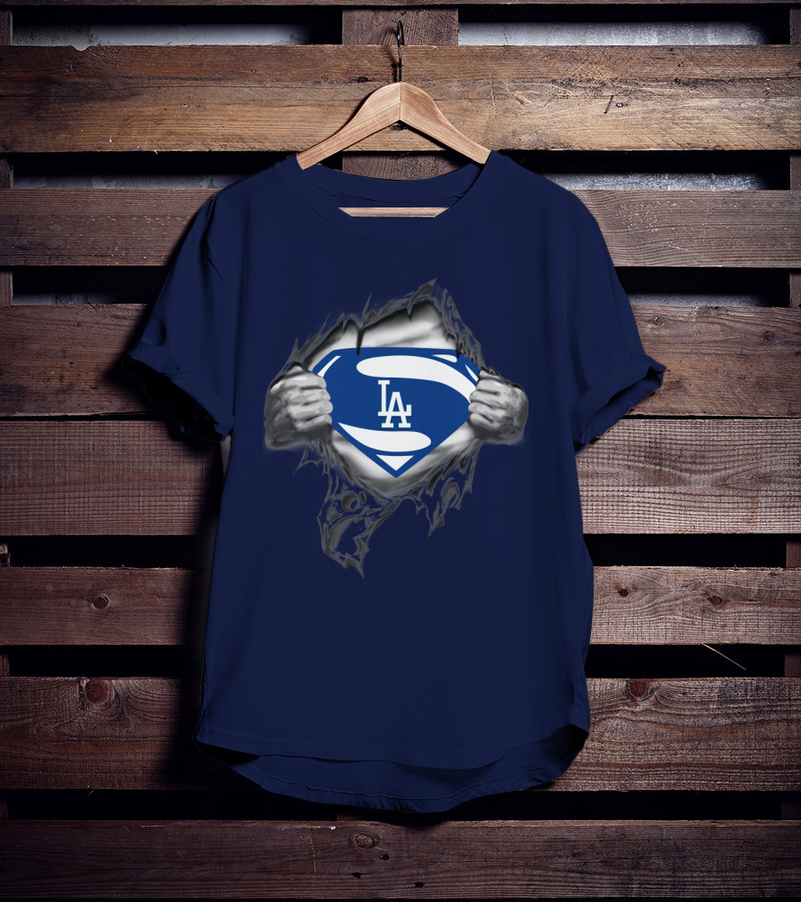 Superman Style Los Angeles Dodgers Logo On Blue T-Shirt