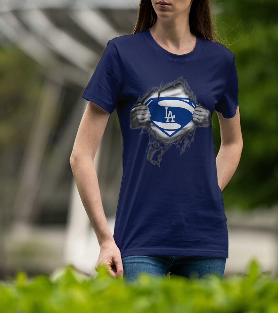 Superman Style Los Angeles Dodgers Logo On Blue T-Shirt