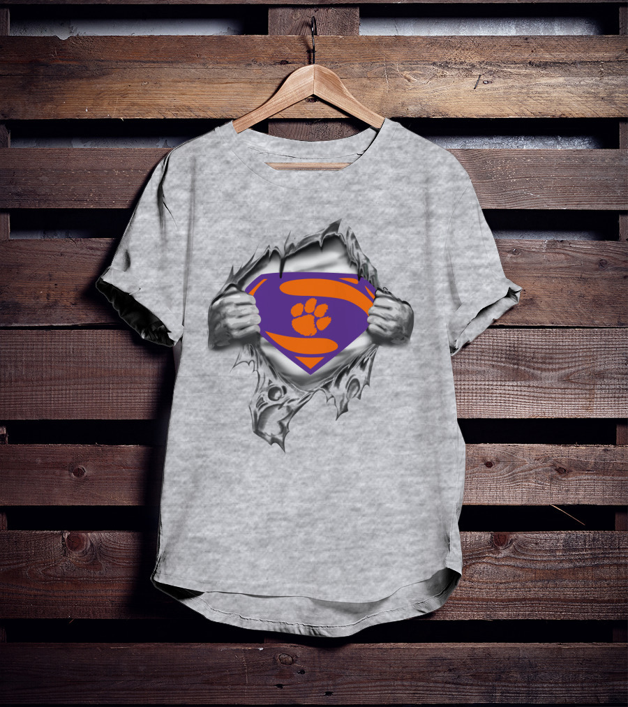 Clemson Tigers Superman Logo With Paw Print T-Shirt