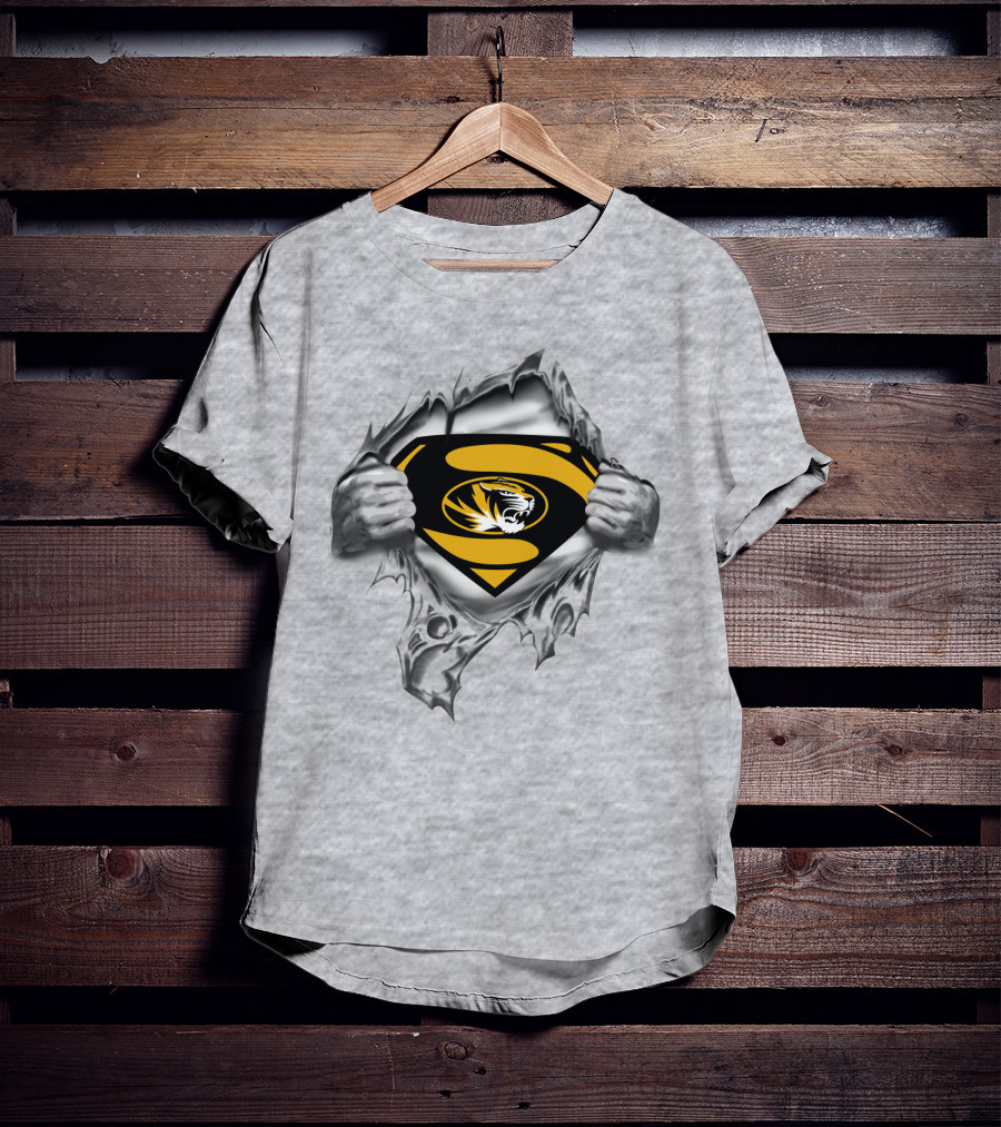 Superman Missouri Tigers Logo Rip T-Shirt