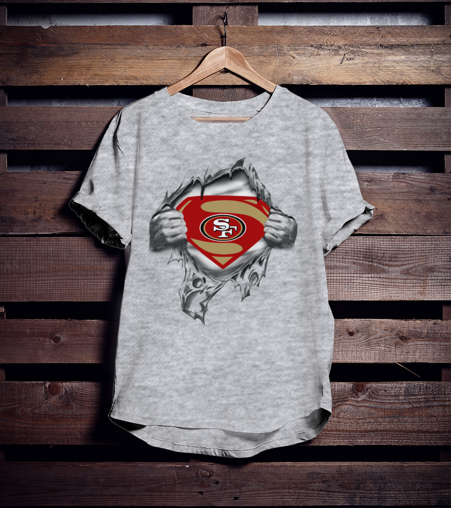 San Francisco 49ers Emblem With Superhero Rip And Sf T-Shirt