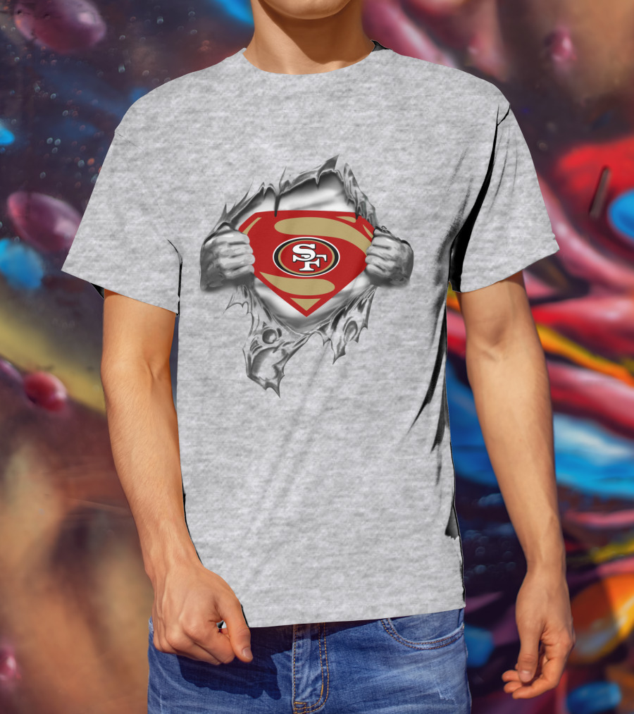 San Francisco 49ers Emblem With Superhero Rip And Sf T-Shirt