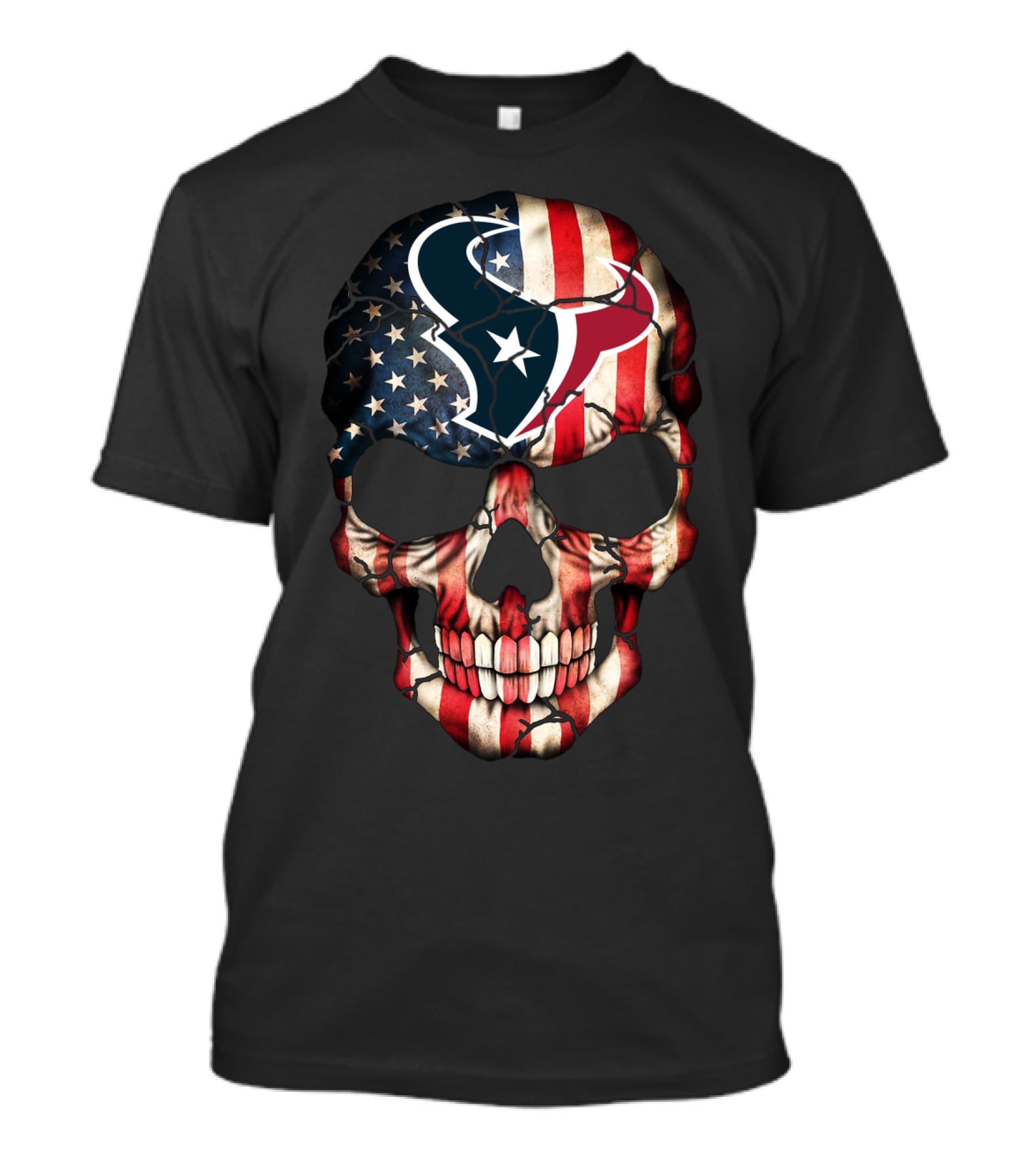 Houston Texans Skull American Flag Tribute T-Shirt