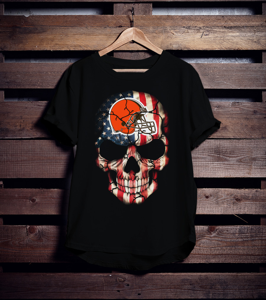 Cleveland Browns American Flag Skull T-Shirt