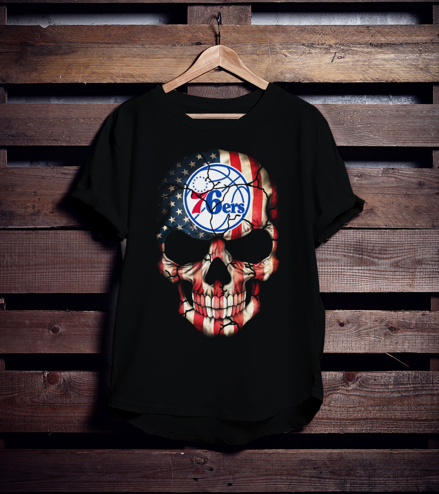Philadelphia 76ers American Flag Skull T-Shirt