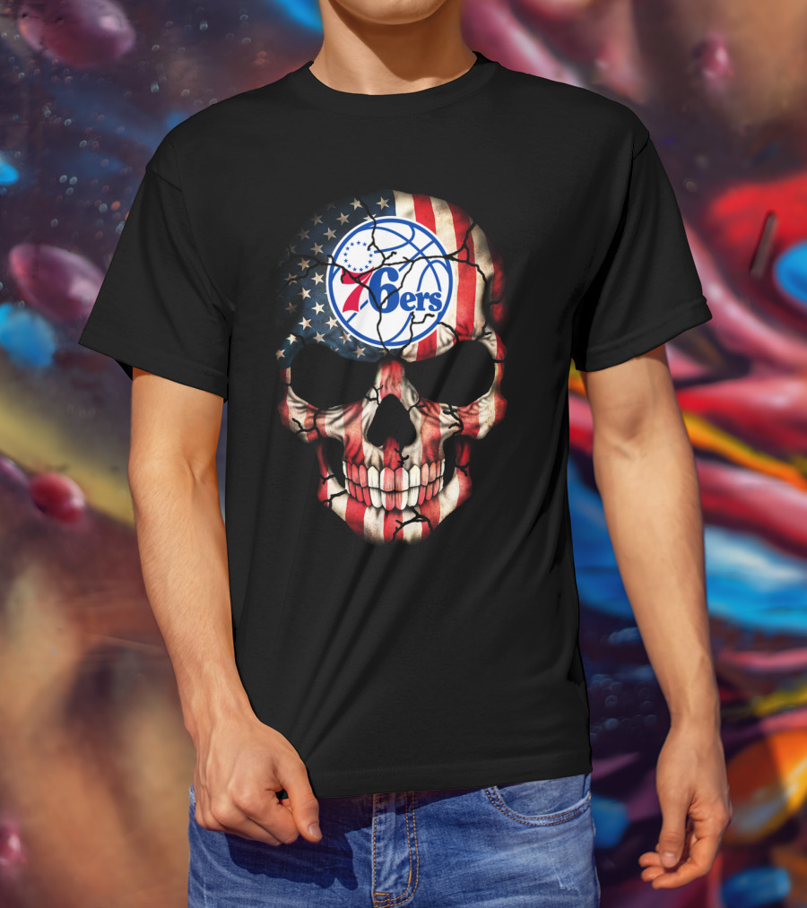 Philadelphia 76ers American Flag Skull T-Shirt
