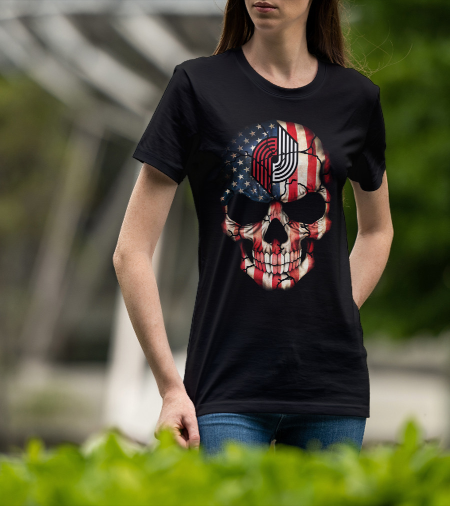 Portland Trail Blazers American Flag Skull T-Shirt