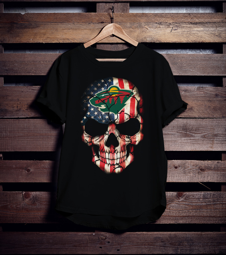 Minnesota Wild American Flag Skull T-Shirt