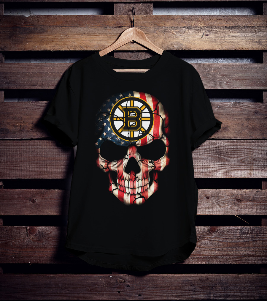 Boston Bruins American Flag Skull T-Shirt