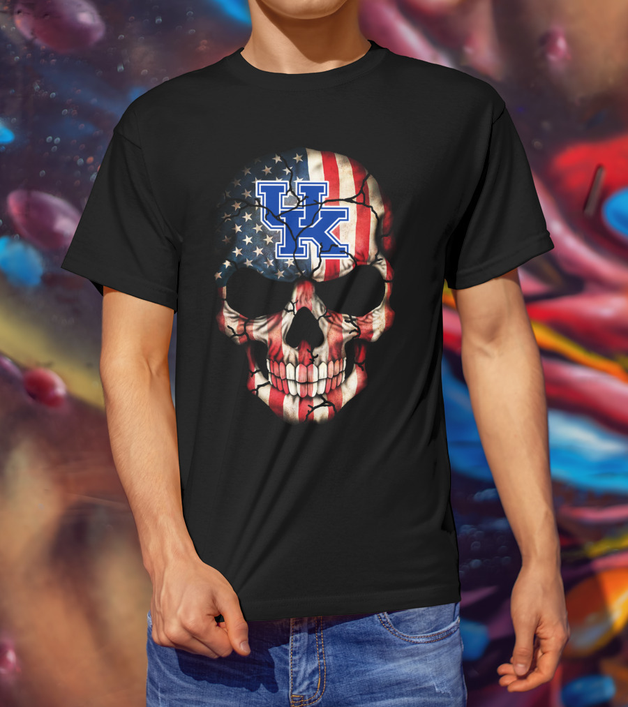 Kentucky Wildcats American Flag Skull T-Shirt