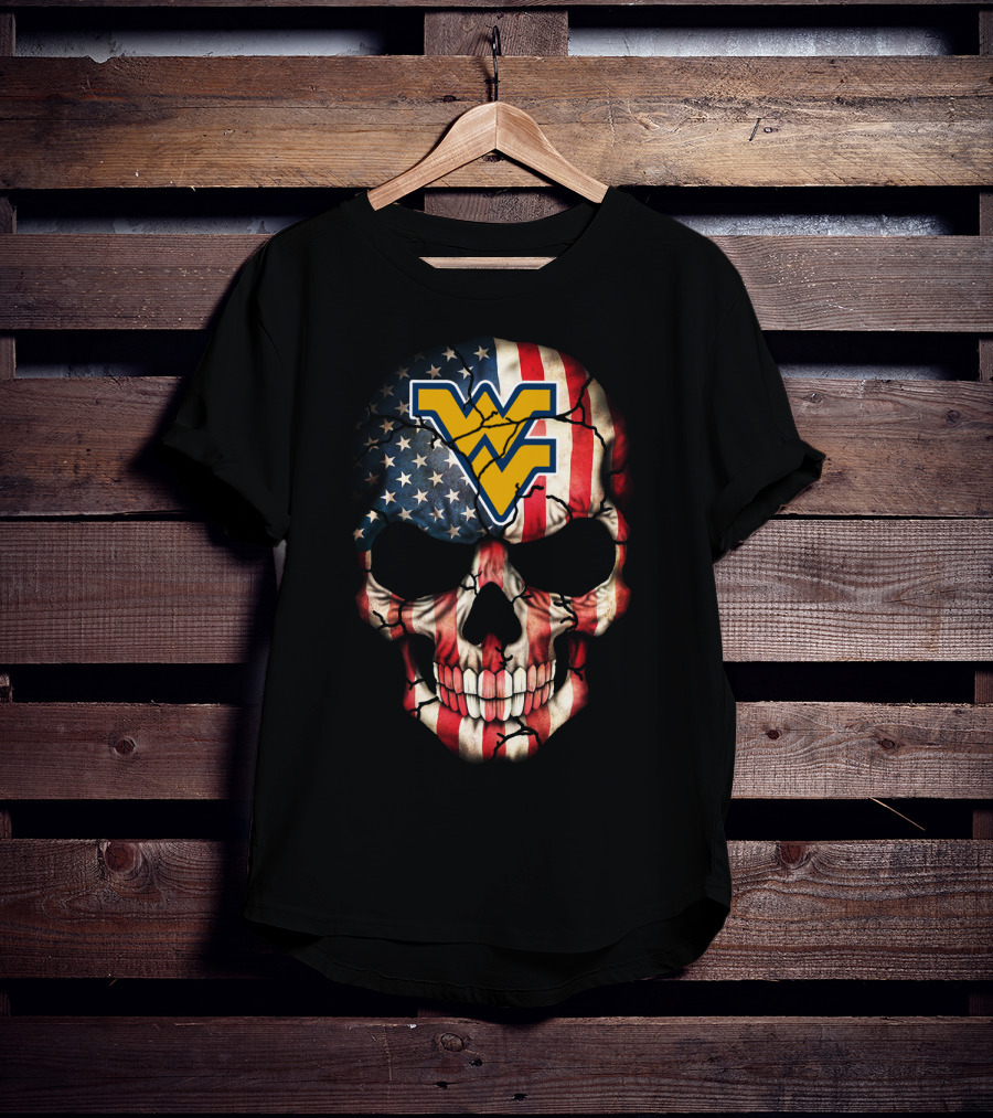 West Virginia Mountaineers American Flag Skull T-Shirt