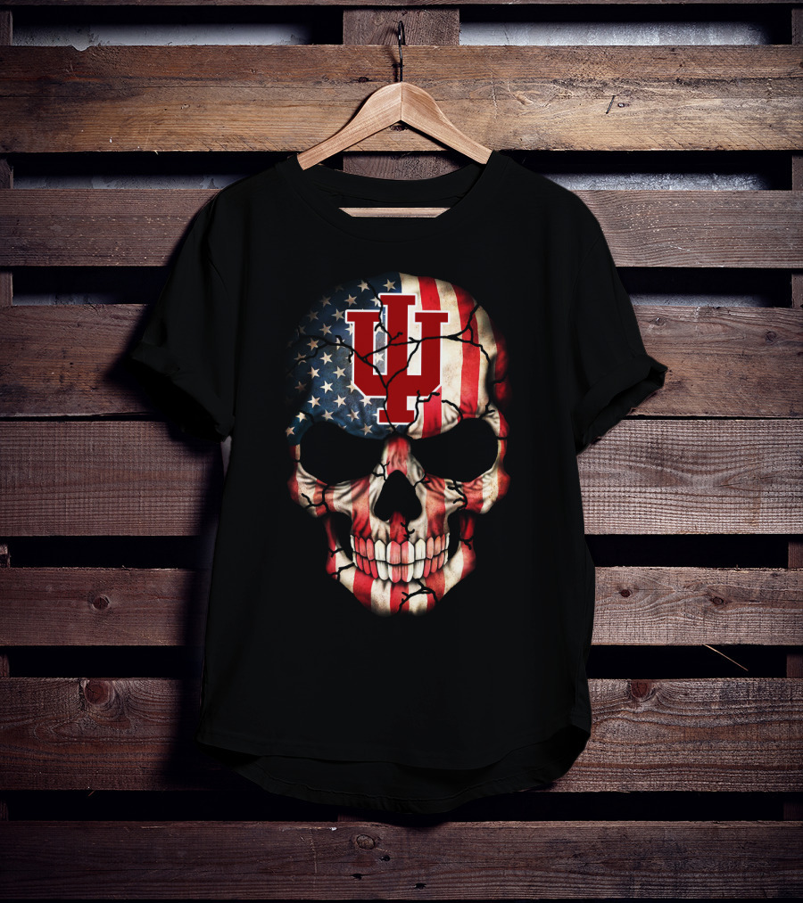Indiana Hoosiers American Flag Skull T-Shirt