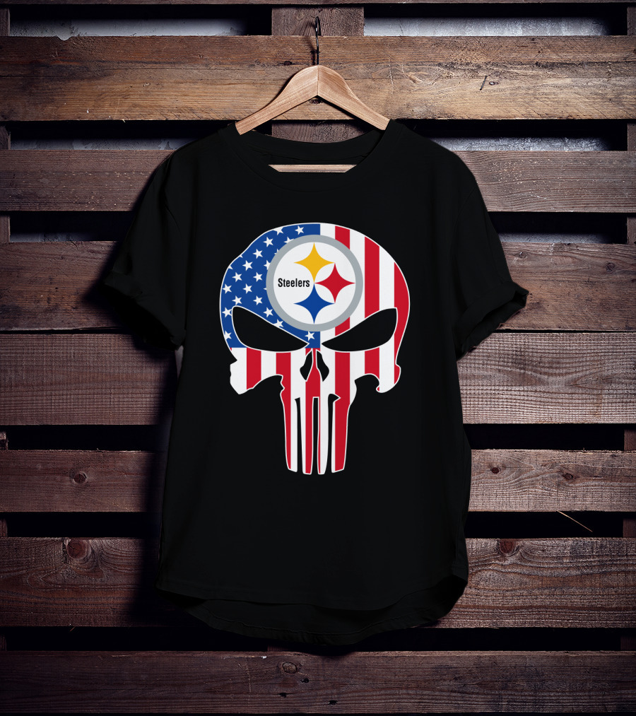 Steelers American Flag Skull T-Shirt