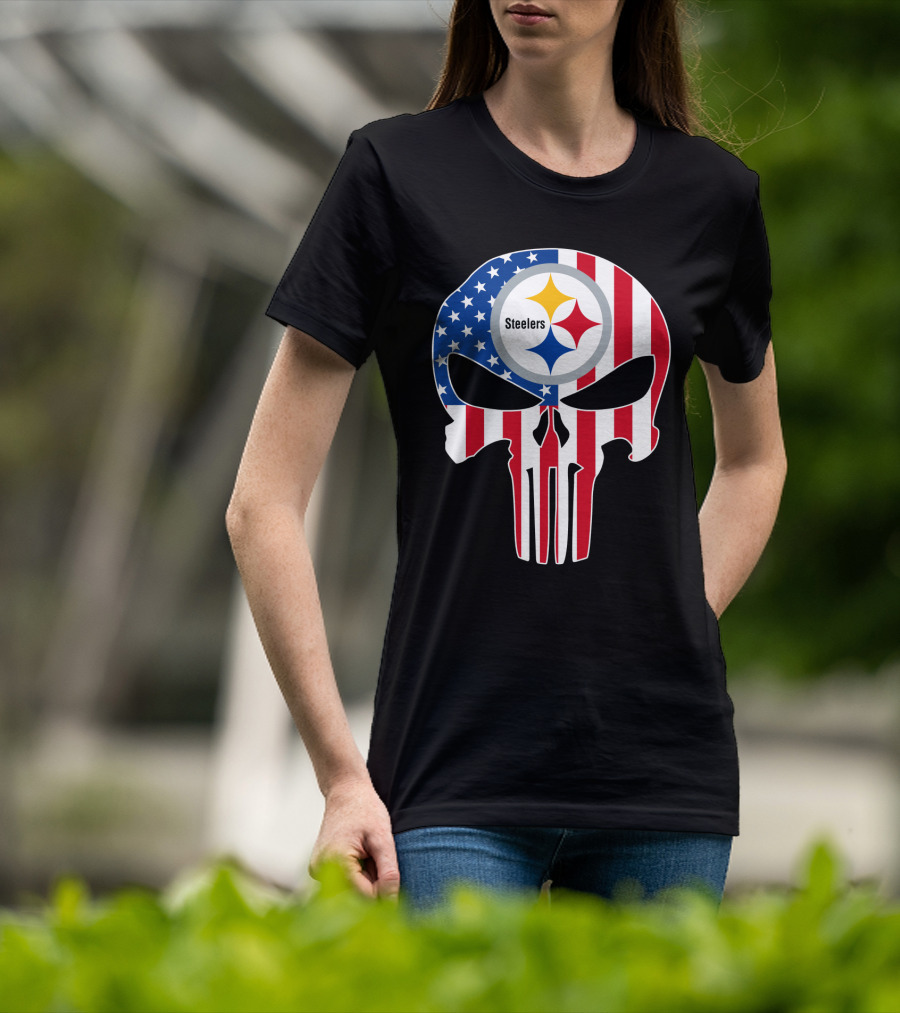 Steelers American Flag Skull T-Shirt