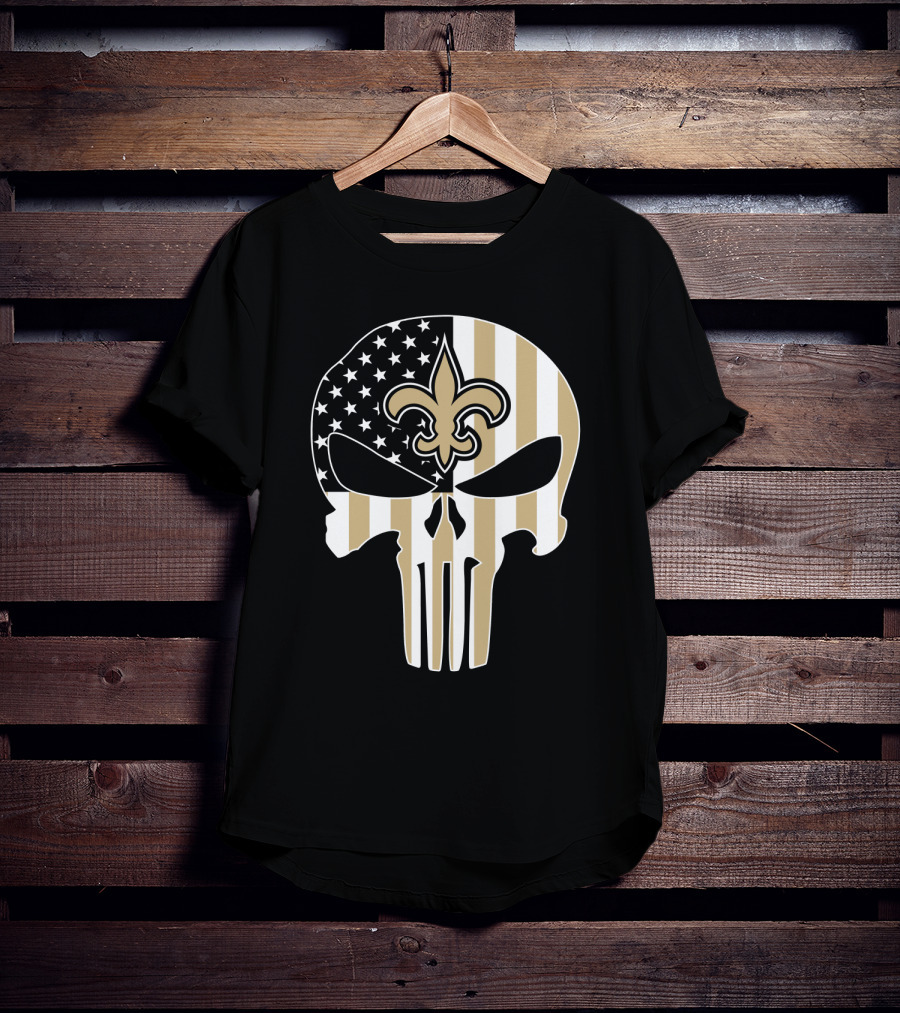 Saints Punisher Skull American Flag Fleur-De-Lis T-Shirt