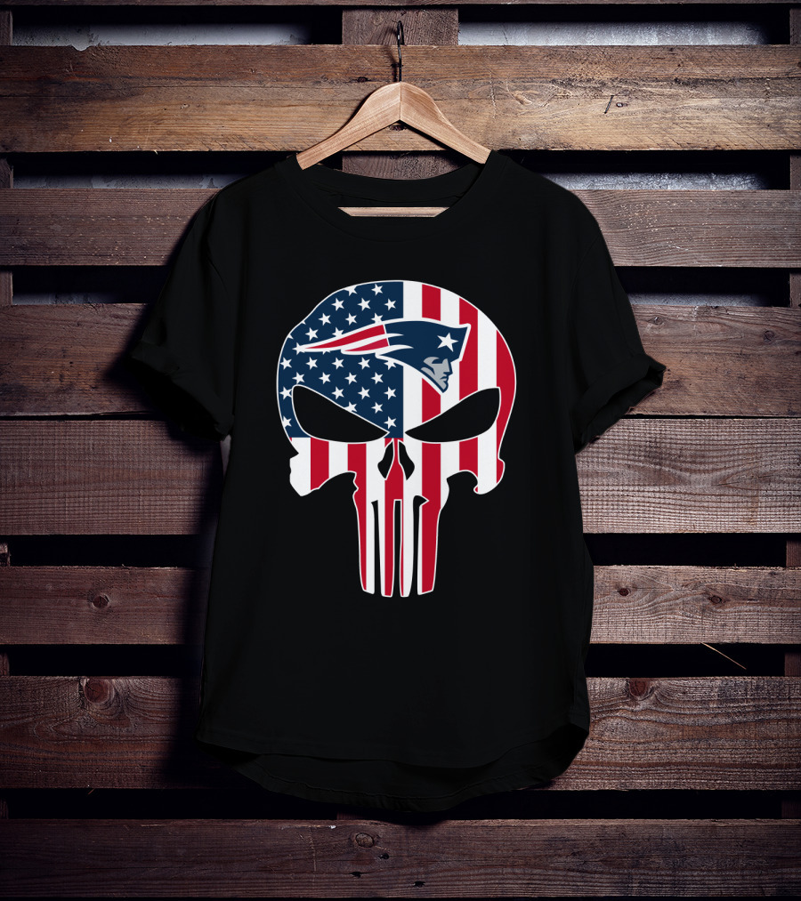 Patriots Skull American Flag Punisher Style T-Shirt
