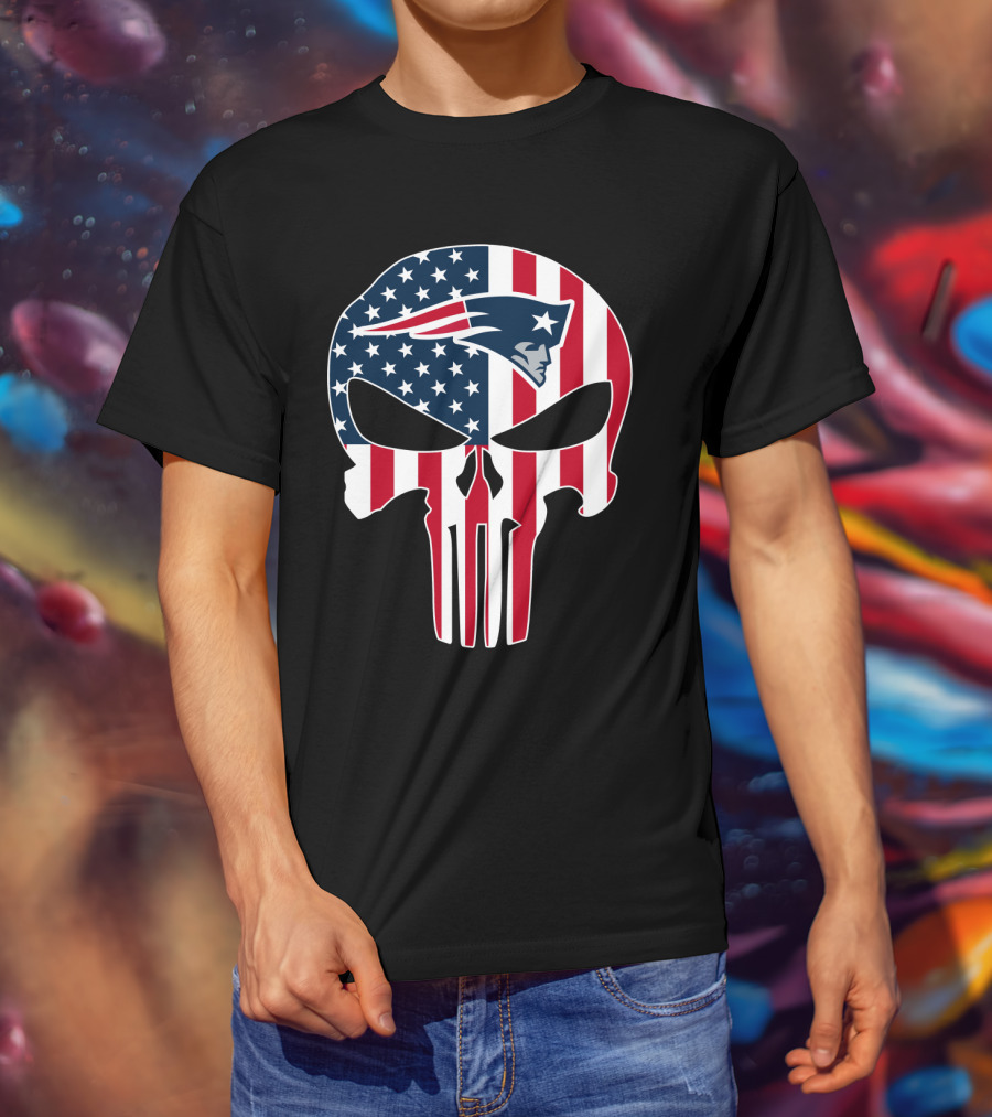 Patriots Skull American Flag Punisher Style T-Shirt