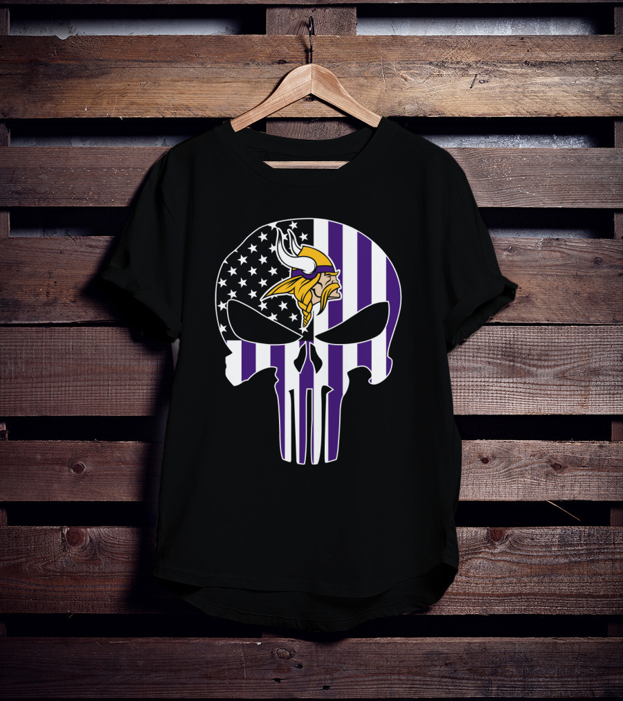 Minnesota Vikings Punisher American Flag Skull T-Shirt