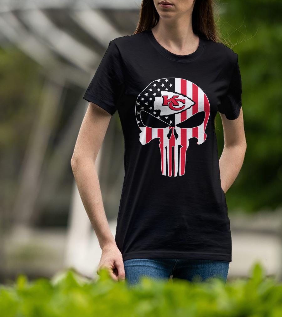Kc Chiefs American Flag Skull T-Shirt