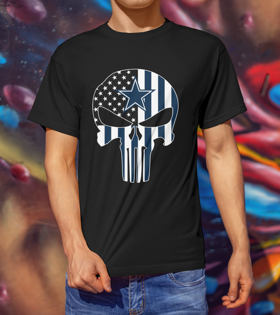 Dallas Cowboys Punisher Skull American Flag T-Shirt