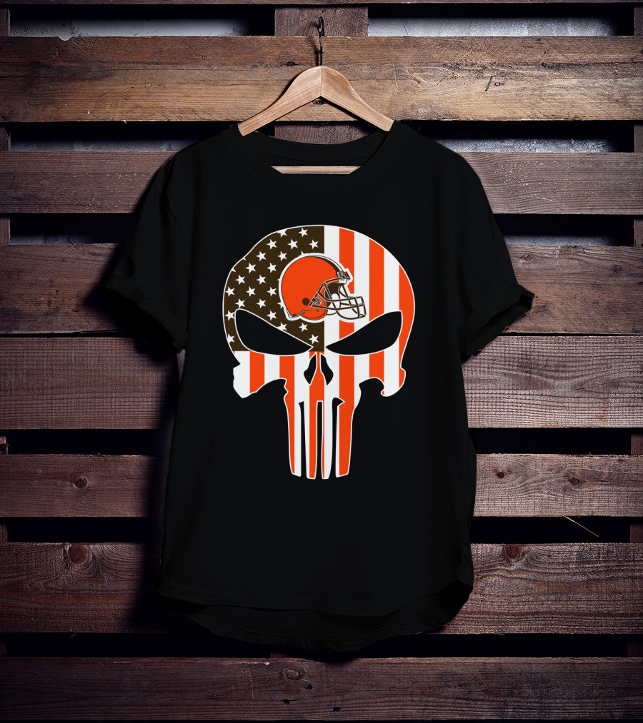 Cleveland Browns Skull American Flag Helmet T-Shirt